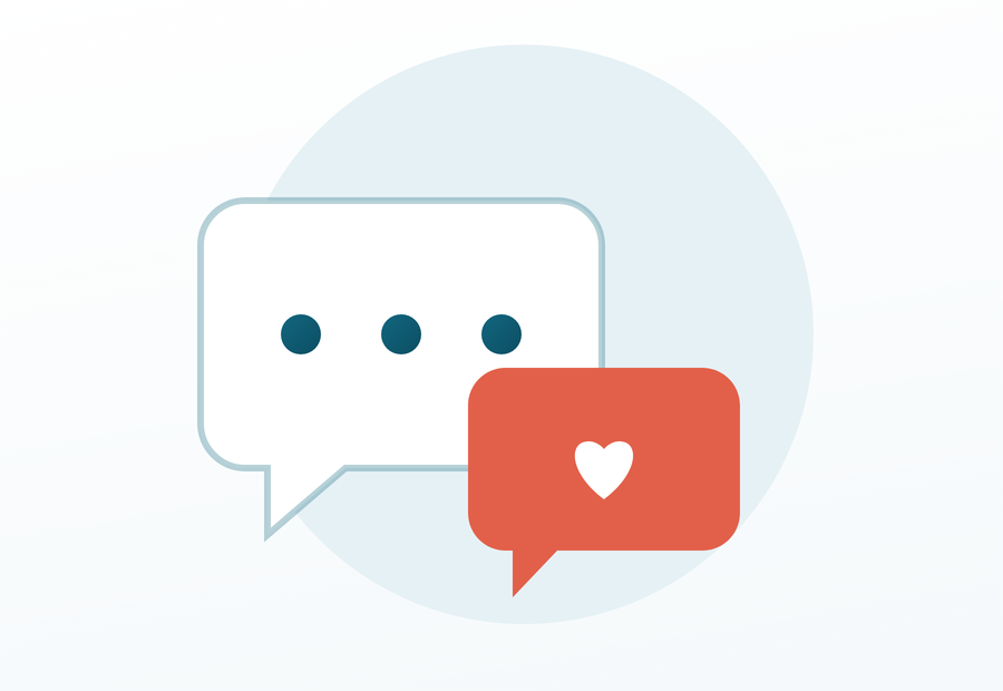 Chat bubbles with a heart, get support