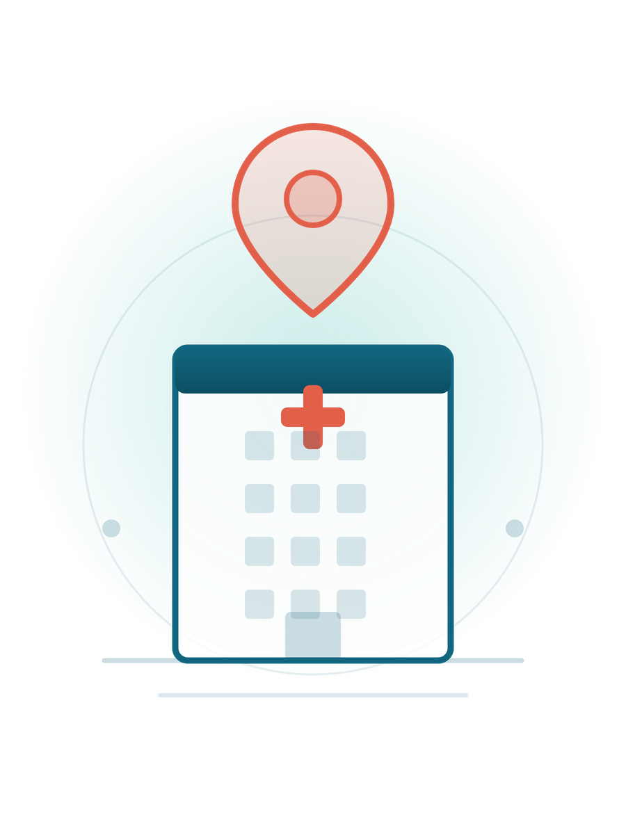 Hospital building with a location pin